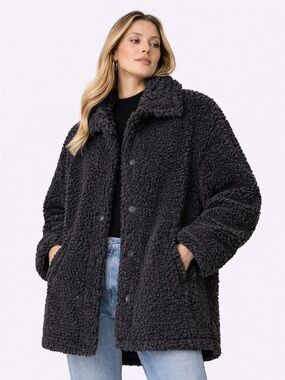 Stand Studio Gwen Faux Fur Cloudy Coat Black Size 42 Large NWT